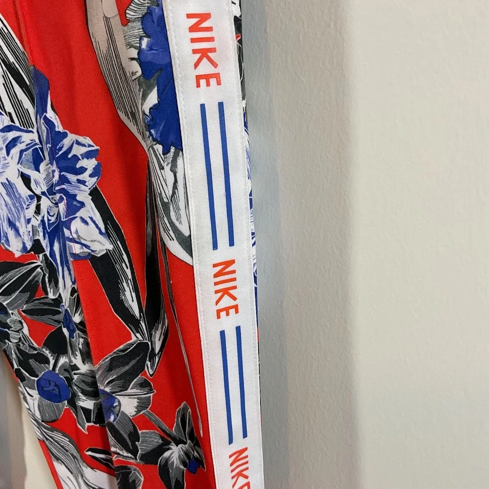 Nike Floral Track Pants Women M Red Cropped Botanical Logo Tape Streetwear Retro